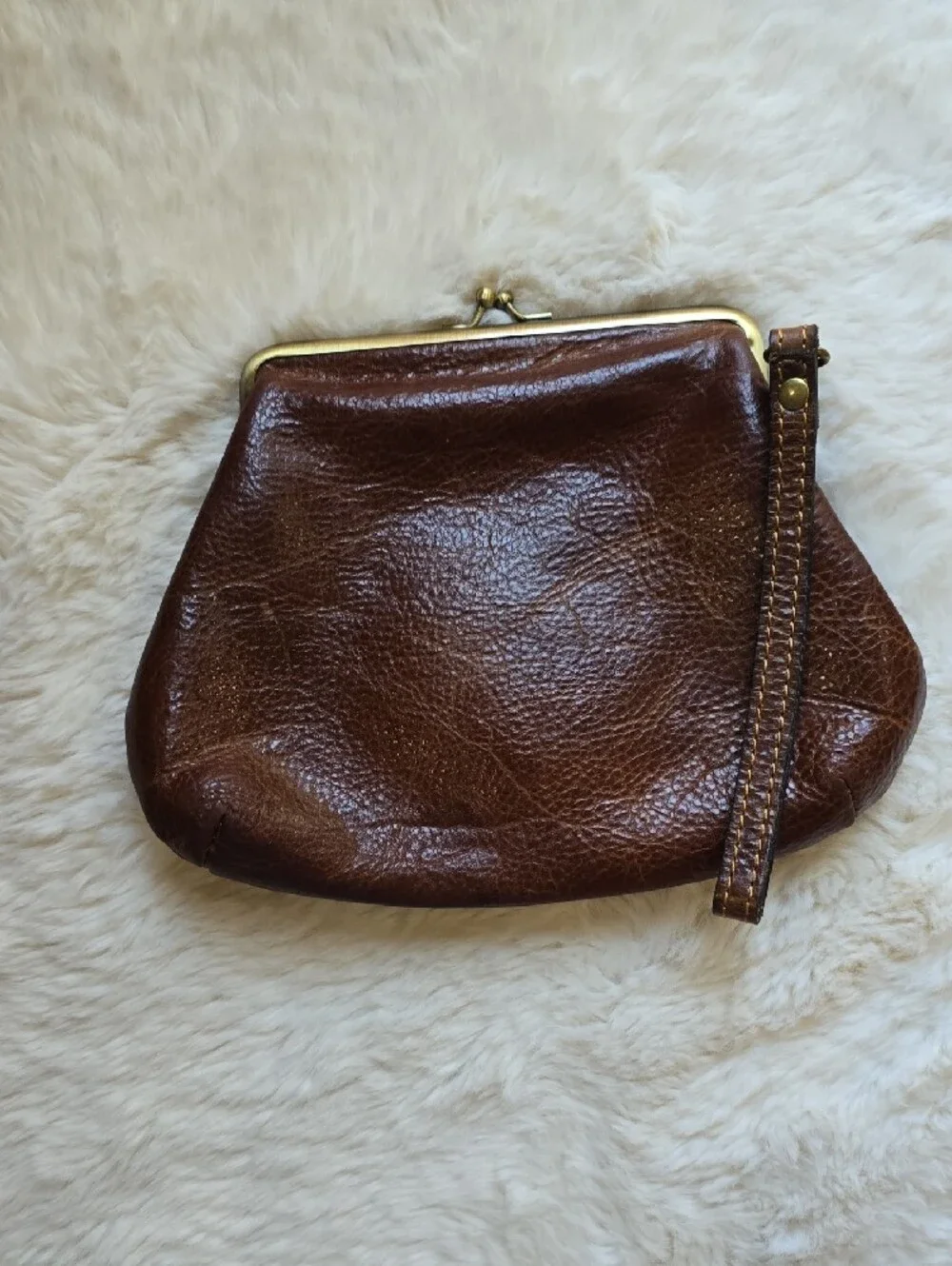 Patricia Nash Brown Pebbled Leather Kiss-Lock Wristlet